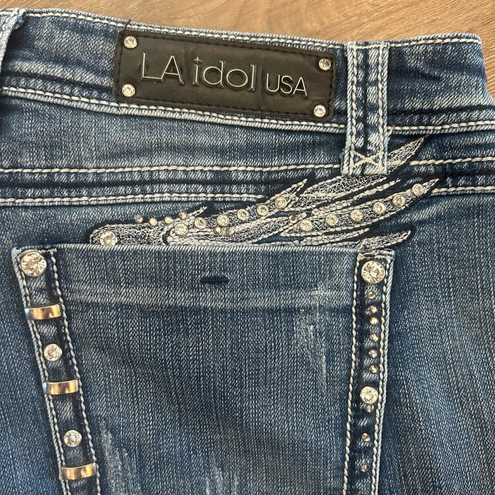 LA Idol USA Bling Pocket Bootcut Jeans Women 17 Studded Rhinestone Y2K